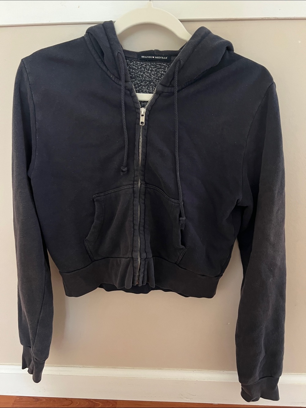 Brandy Melville Black Cropped Zip Bomber Hoodie